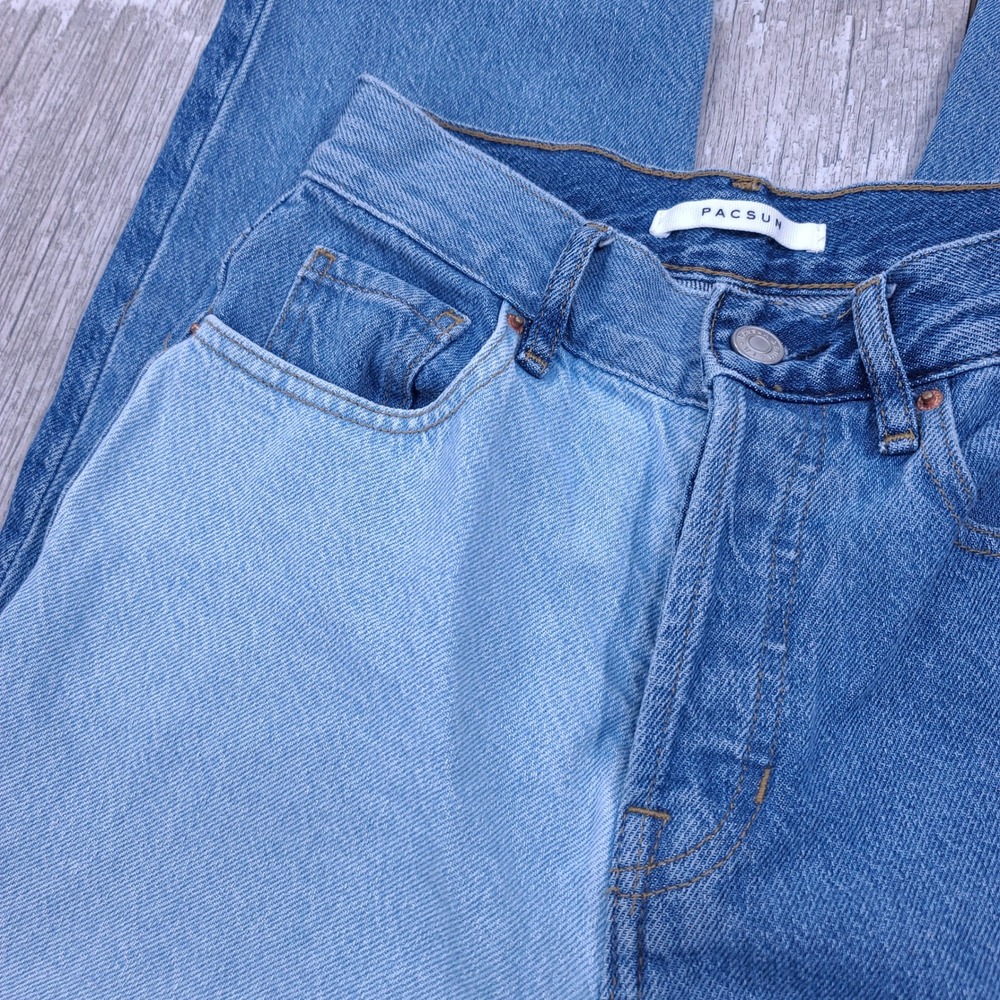 PacSun Straight Jeans Women 23 Blue Patchwork High Rise Button Fly Denim - Picture 4 of 7